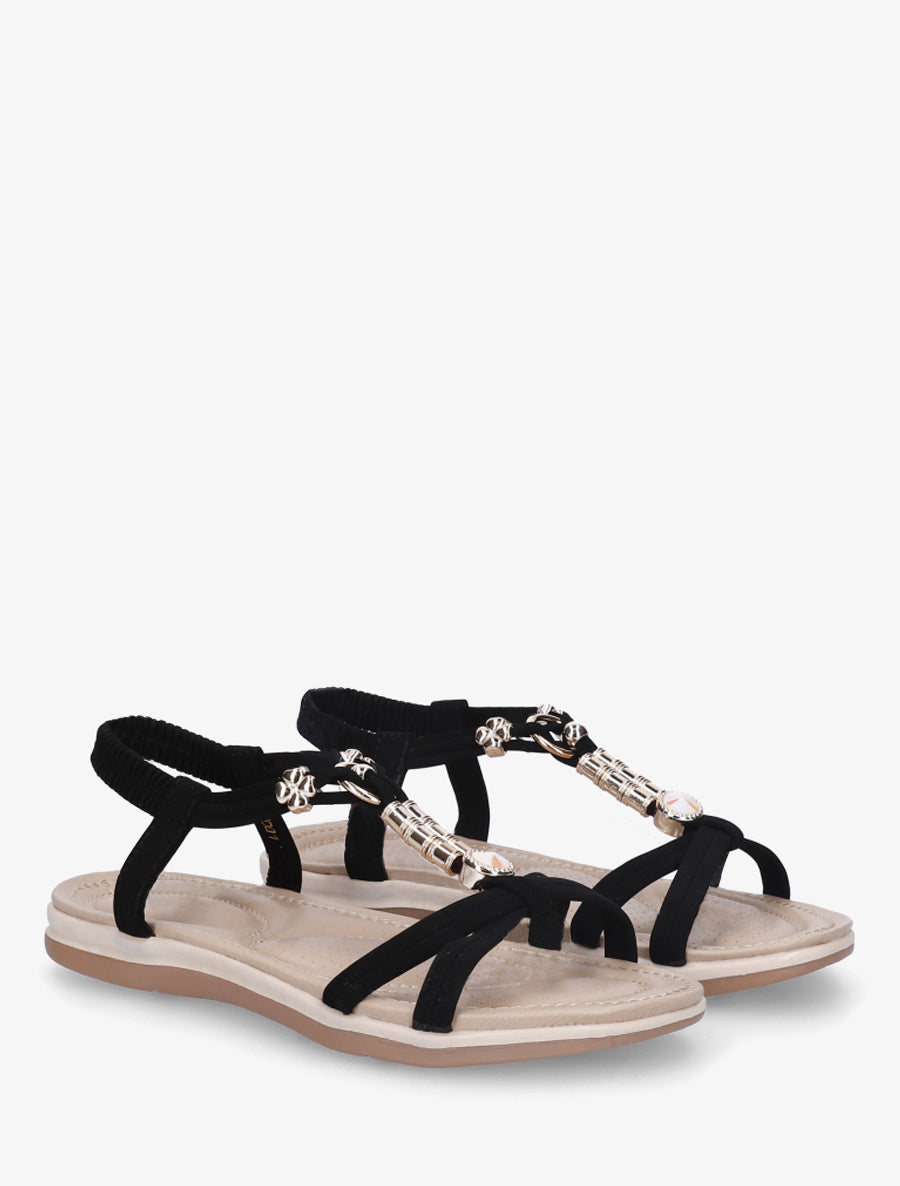 Sandales à bijoux et cheville élastiquée - Noir - 4