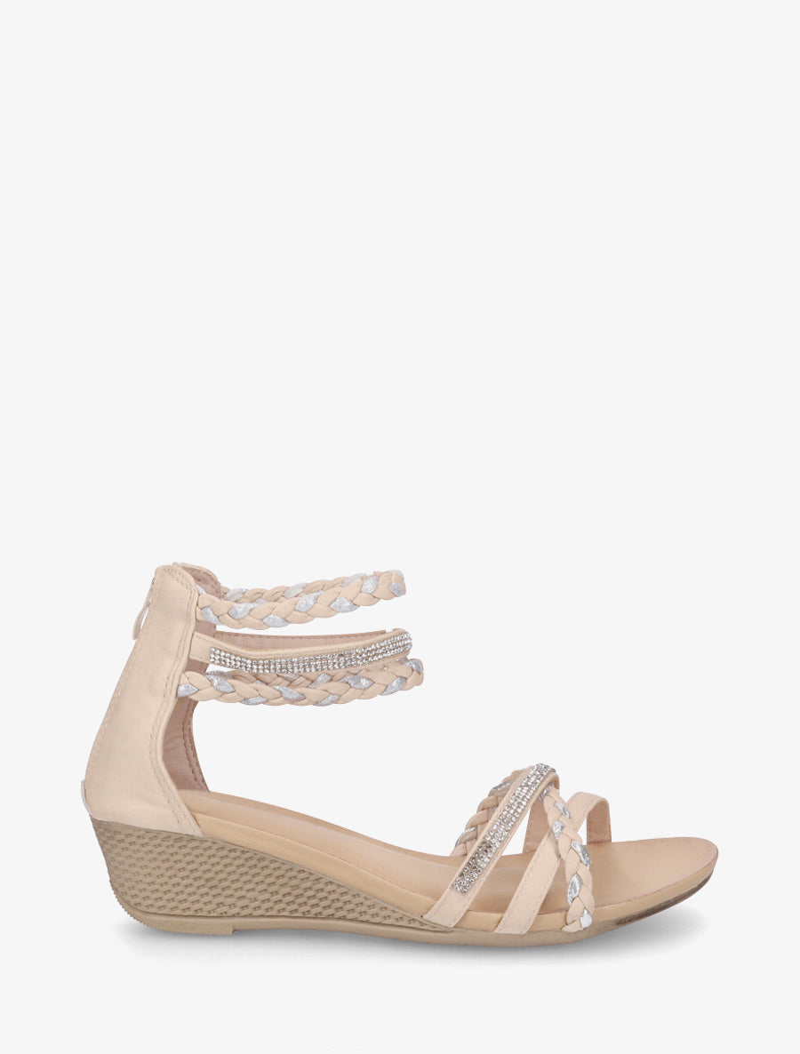 Sandales compensées à contrefort zippé - Beige - 1