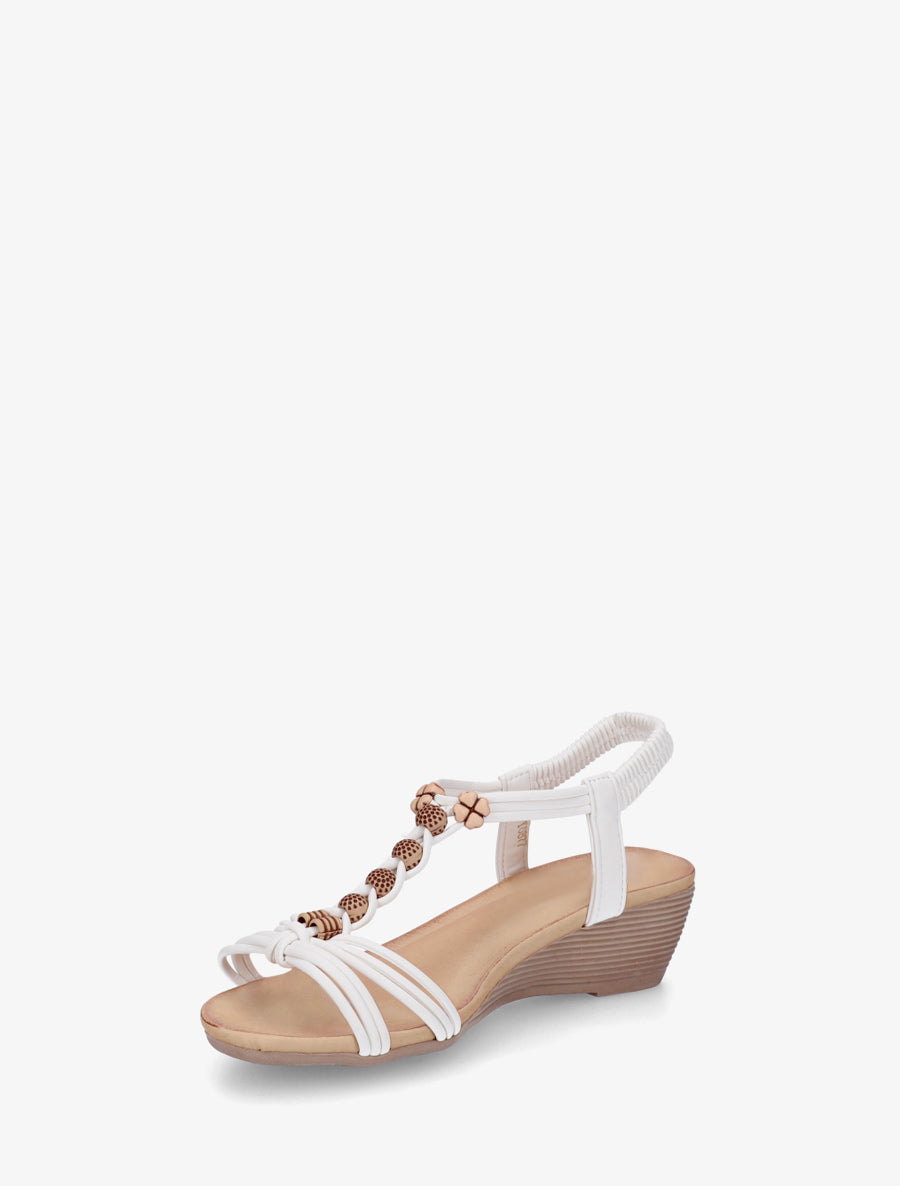 Sandales compensées à perles rondes et motif trèfle - Blanc - 3