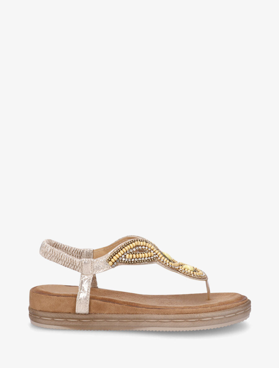 Nu-pieds à entredoigt et empiècement strass et perles - Doré rose - 5