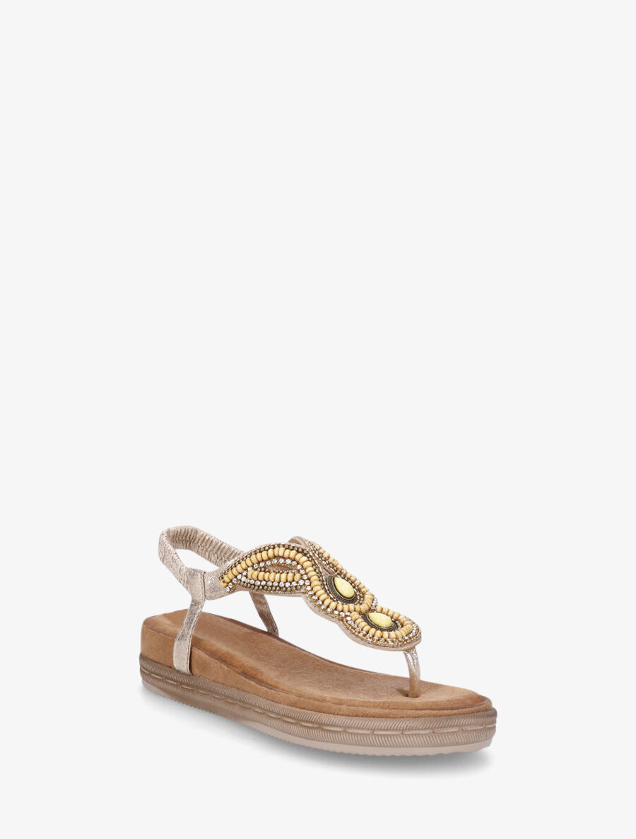 Nu-pieds à entredoigt et empiècement strass et perles - Doré rose - 2
