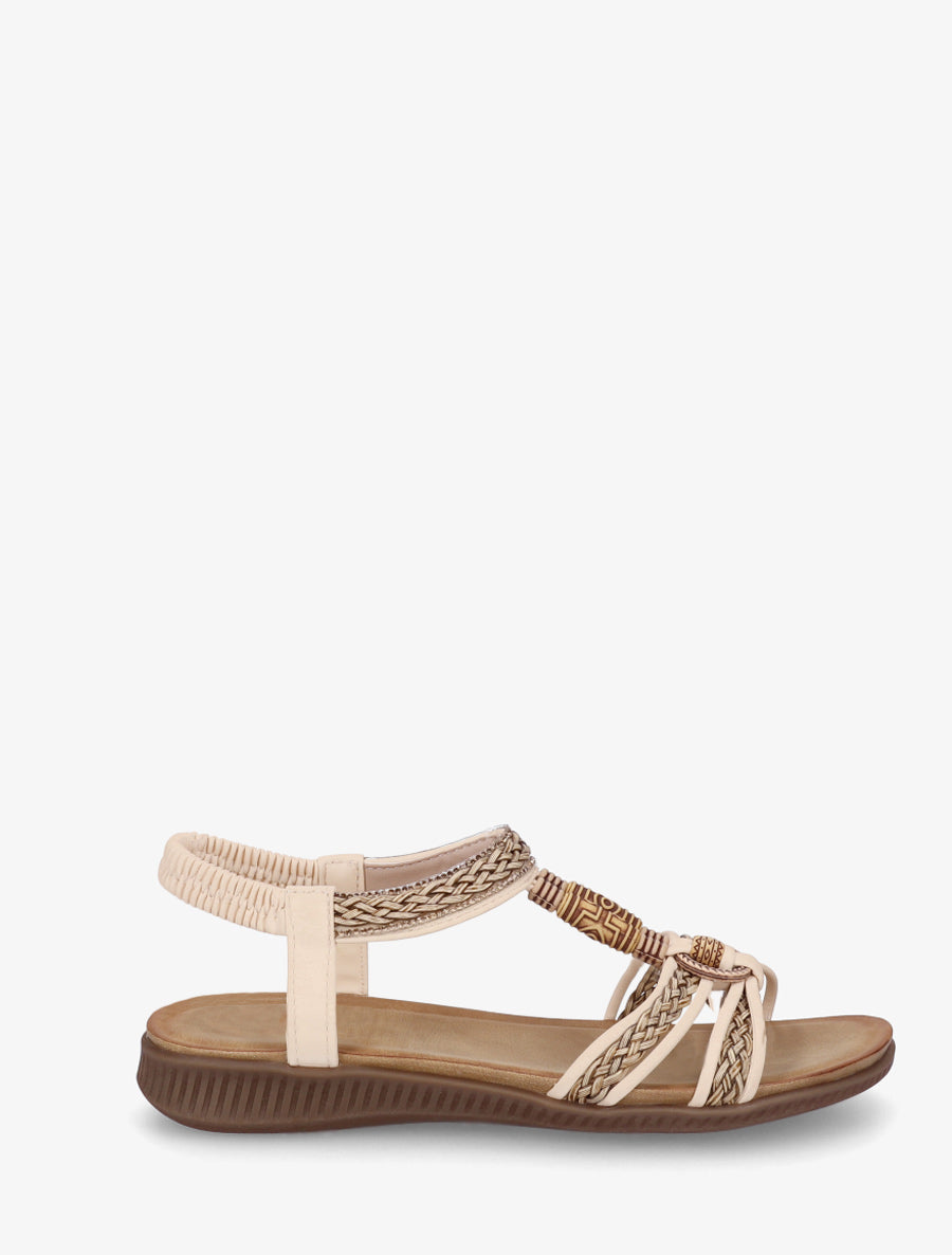 Sandales fantaisies tressées à strass - Beige - 1