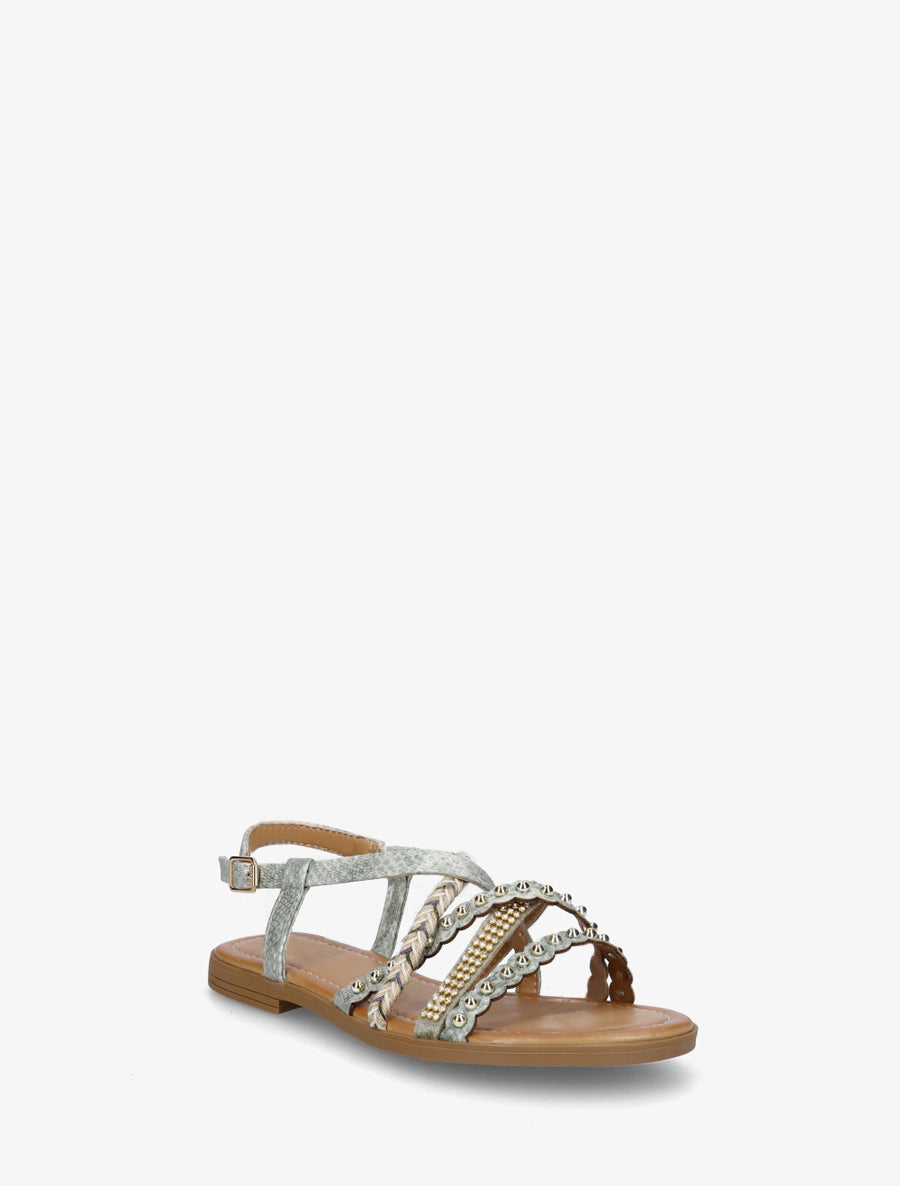 Nu-pieds python à clous et strass - Vert clair - 2