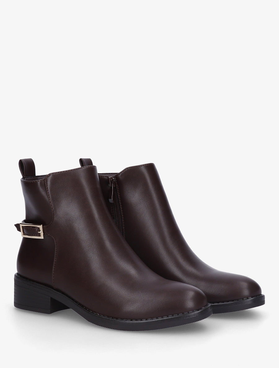 Bottines sanglées en simili - Marron - 4