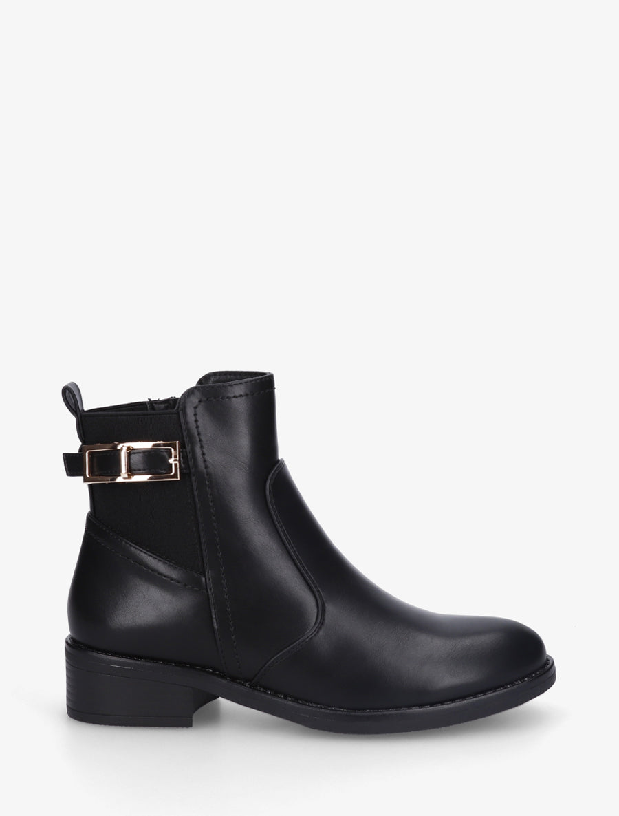 Bottines élastiquées en simili - Noir - 1