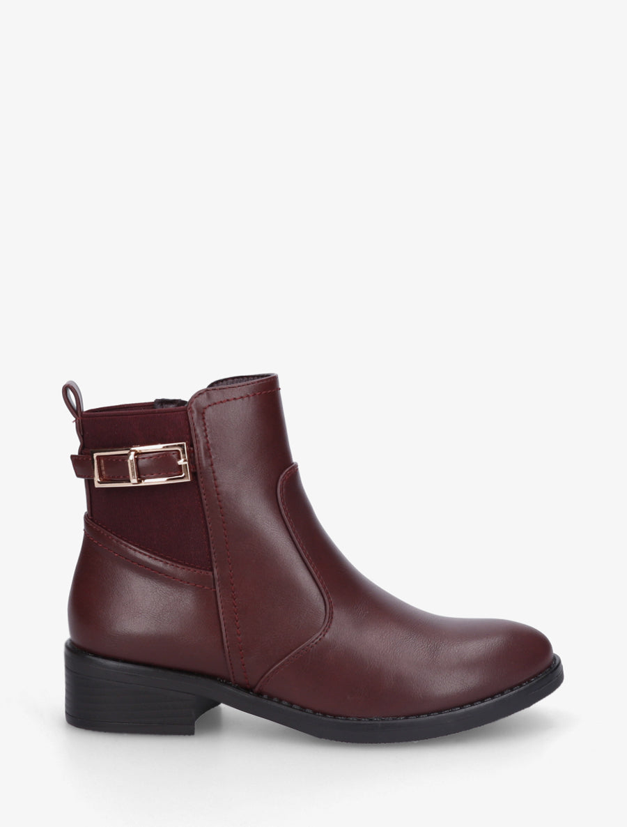 Bottines élastiquées en simili - Lie de vin - 1