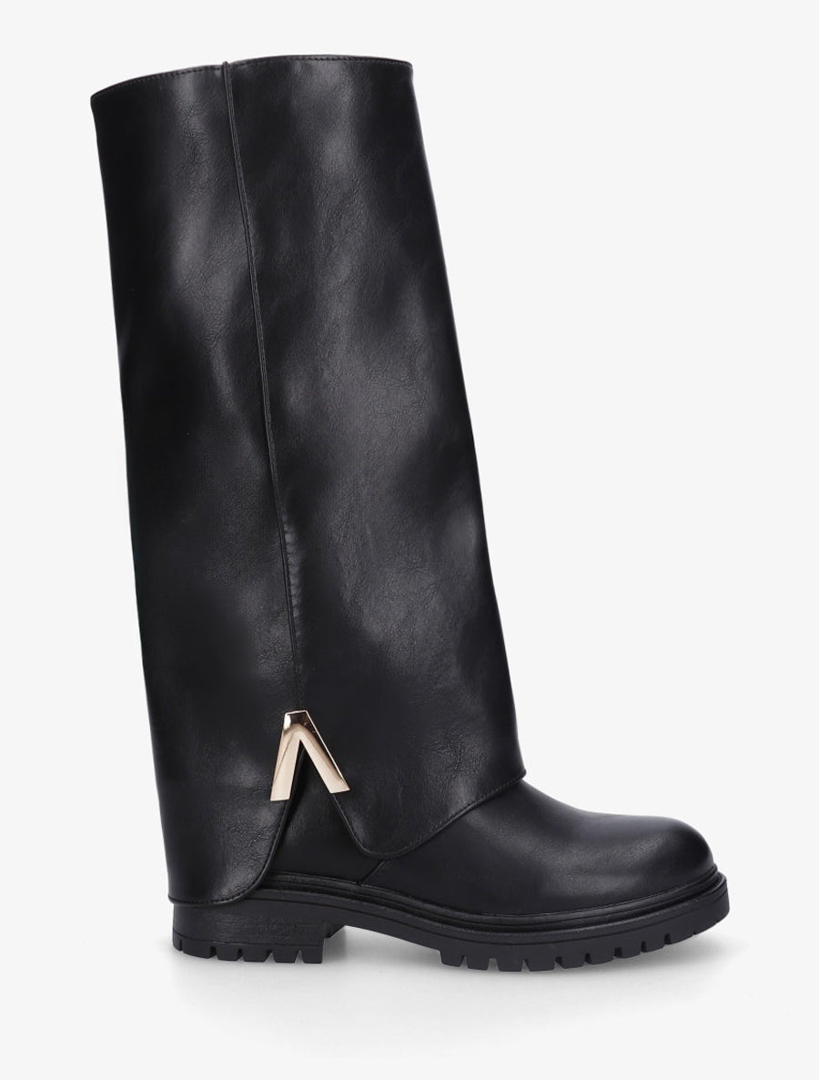 Bottes à revers en simili - Noir - 1