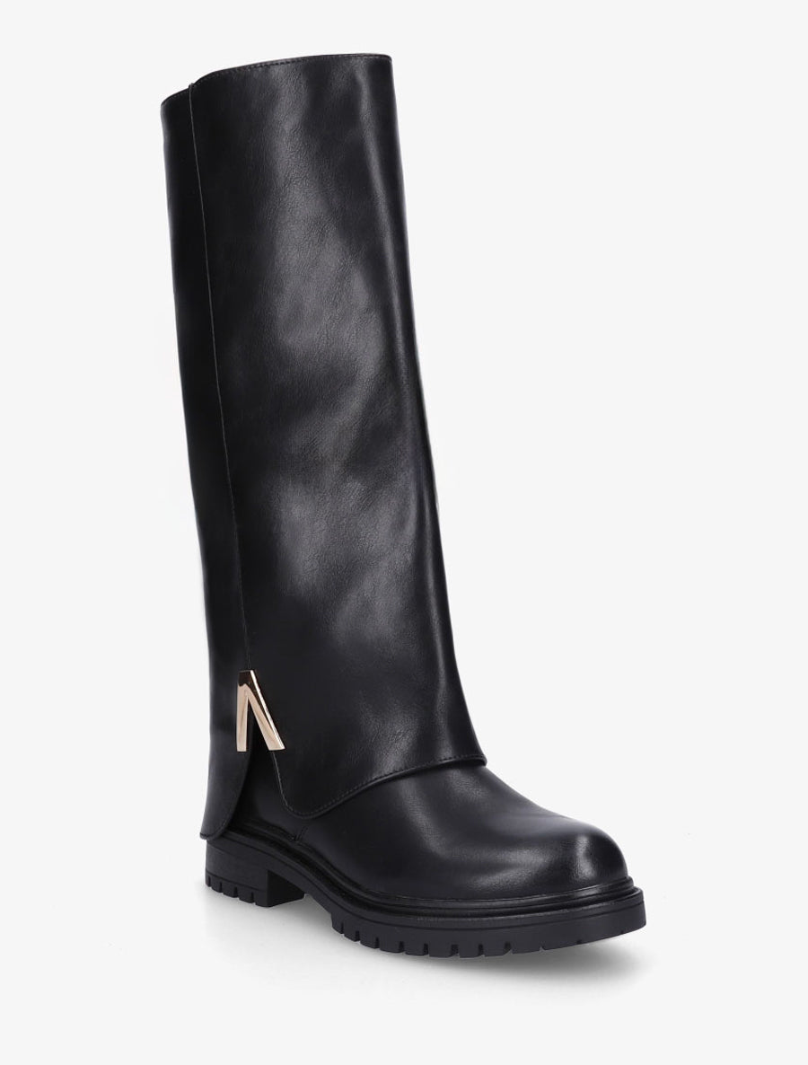 Bottes à revers en simili - Noir - 2