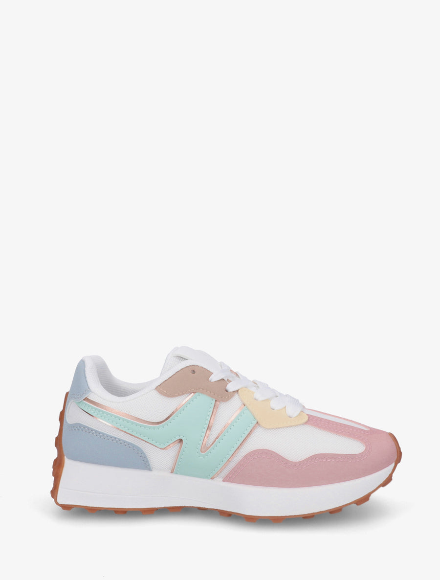 Baskets à empiècement en toile et effet nubuck - Rose - 1