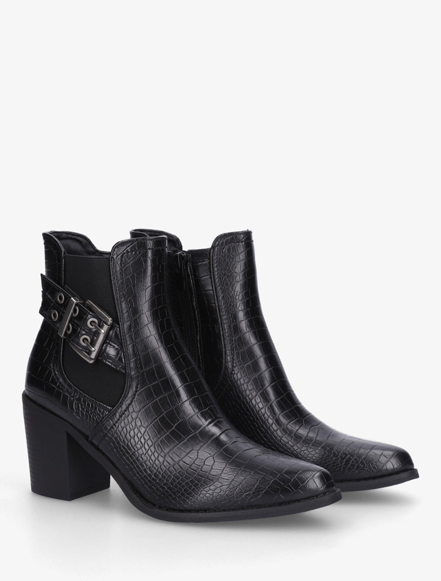Bottines croco à boucle et bouts pointus - Noir - 4