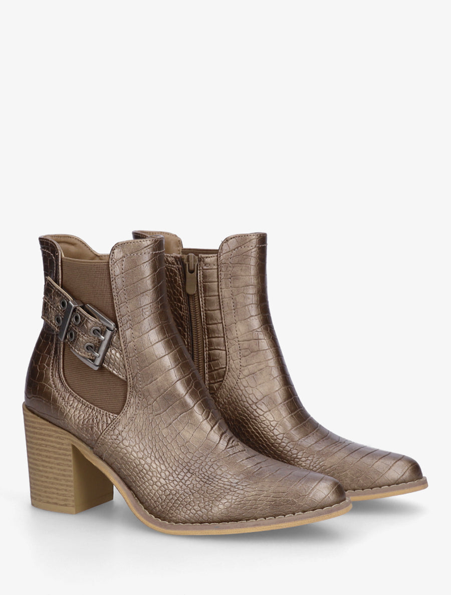 Bottines croco à boucle et bouts pointus - Bronze - 4