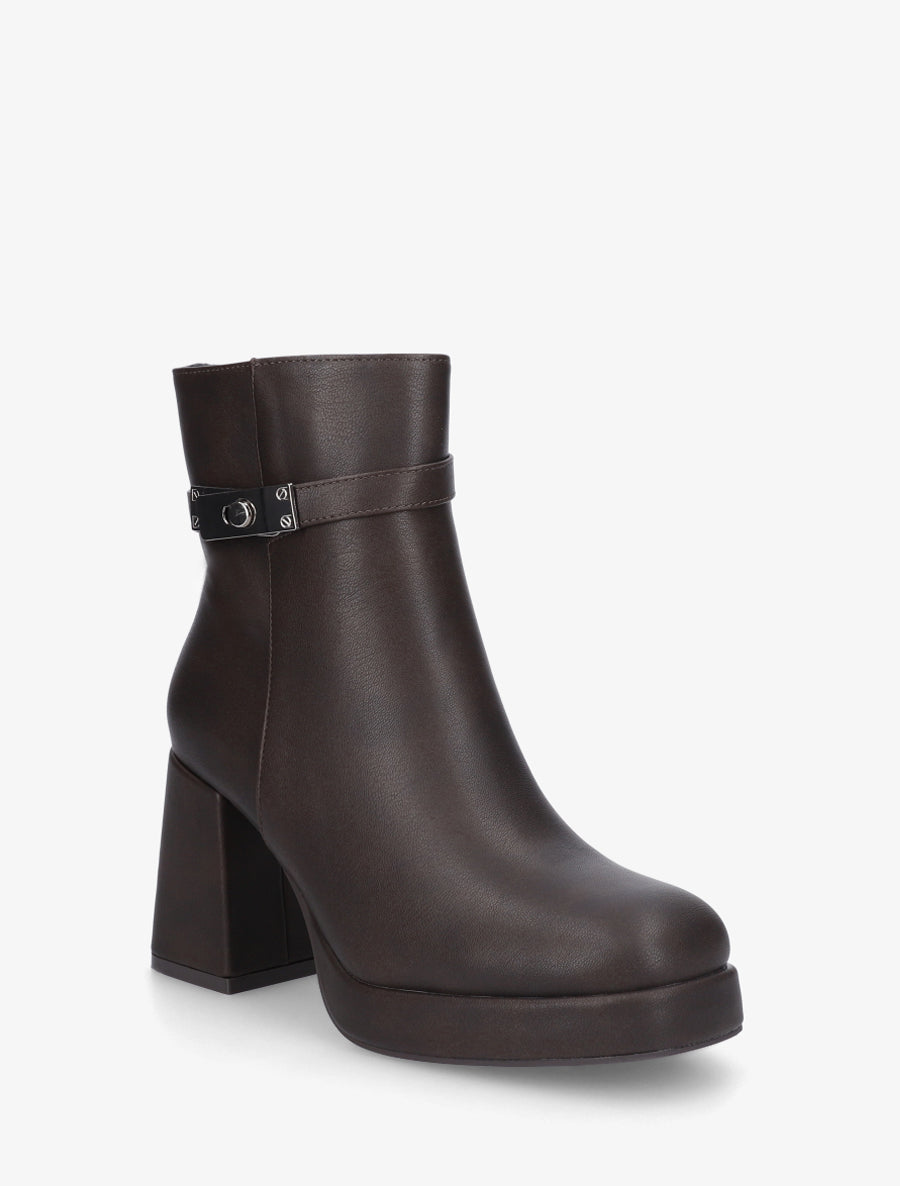 Bottines à plateforme et sangle - Marron - 2