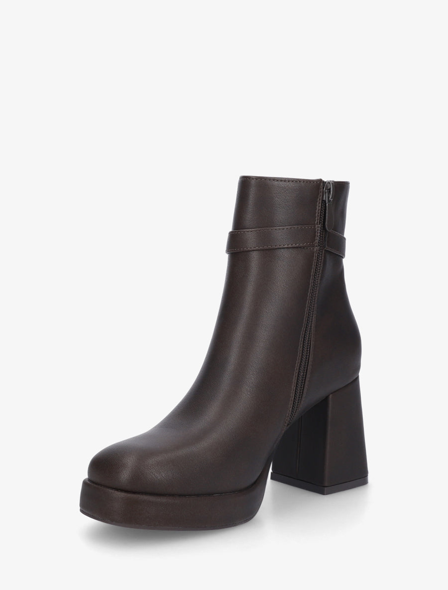 Bottines à plateforme et sangle - Marron - 3