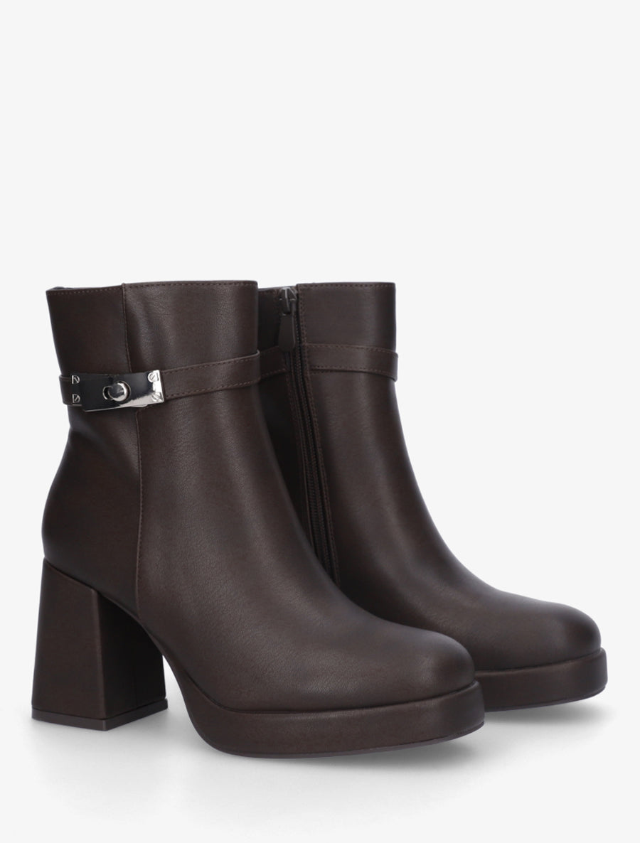 Bottines à plateforme et sangle - Marron - 4
