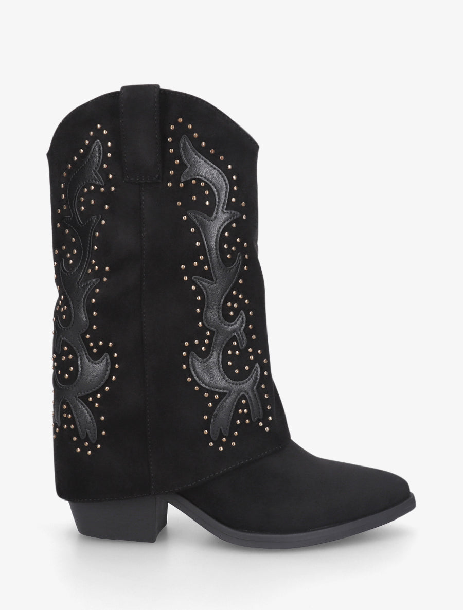 Bottes cloutées style santiag en suédine - Noir - 1