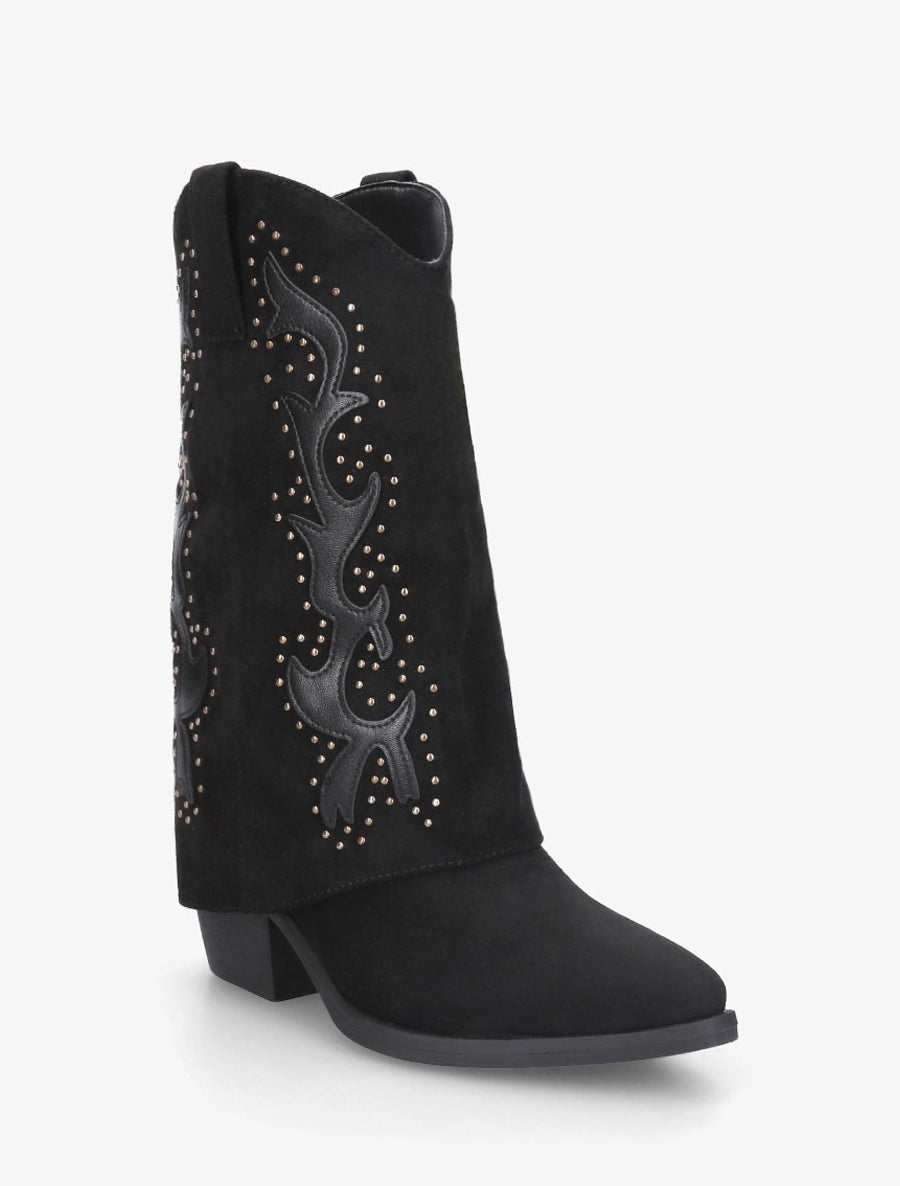 Bottes cloutées style santiag en suédine - Noir - 2