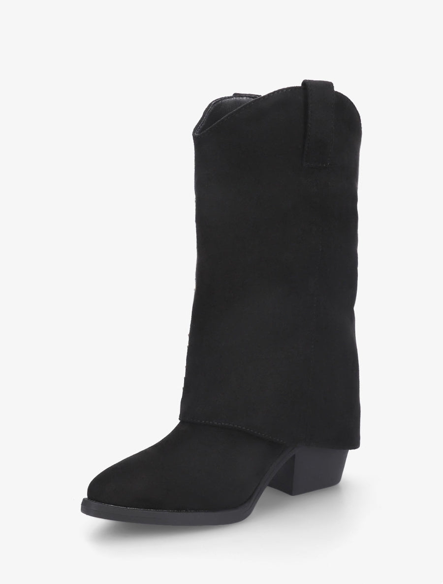 Bottes cloutées style santiag en suédine - Noir - 3
