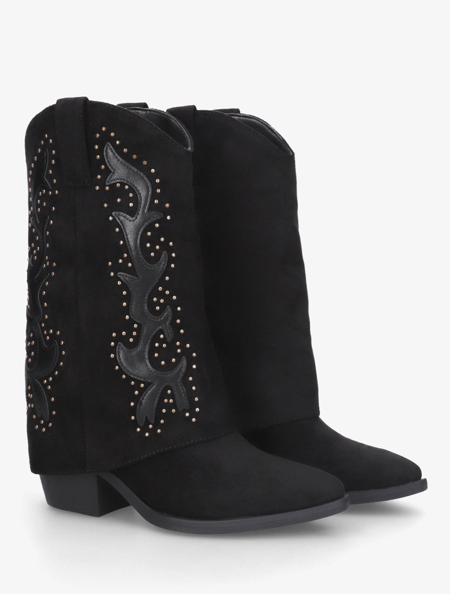 Bottes cloutées style santiag en suédine - Noir - 4