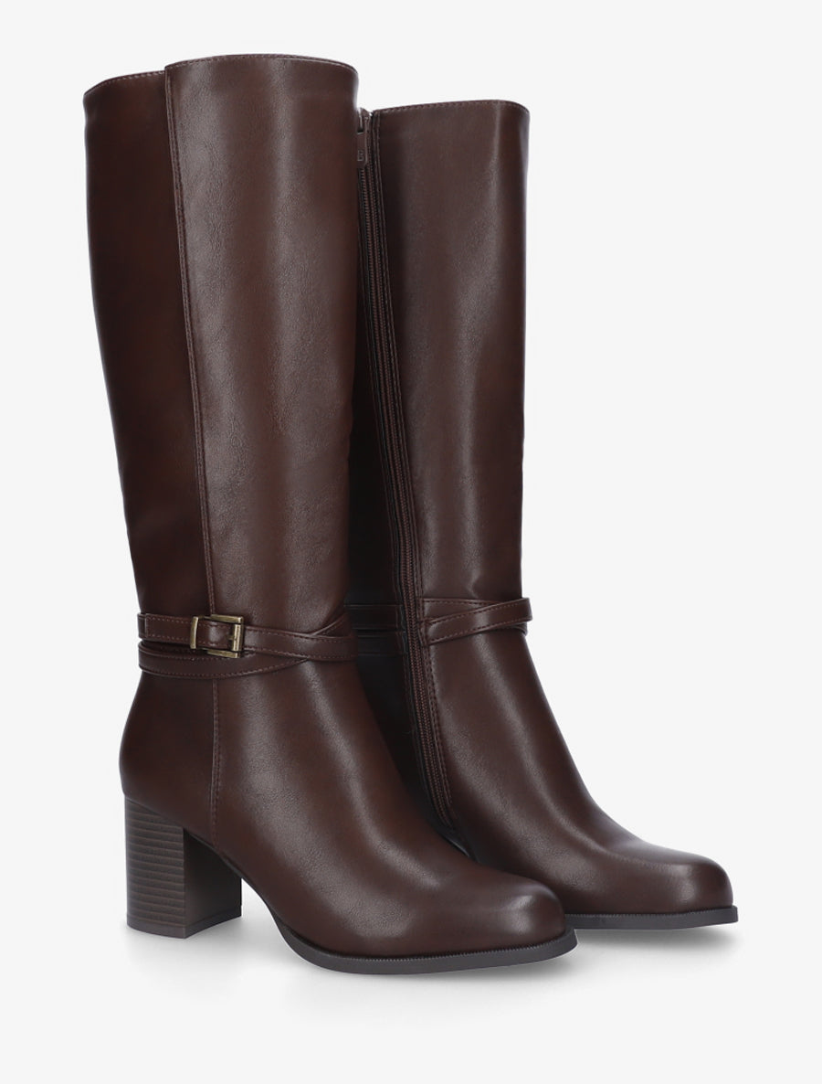 Bottes classqiues à talon en simili - Marron - 4