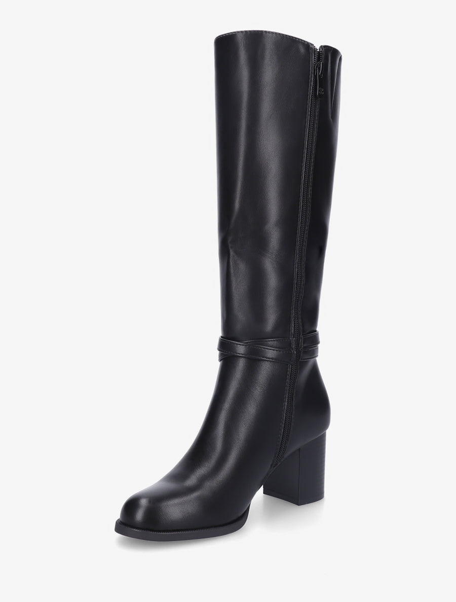 Bottes classqiues à talon en simili - Noir - 3