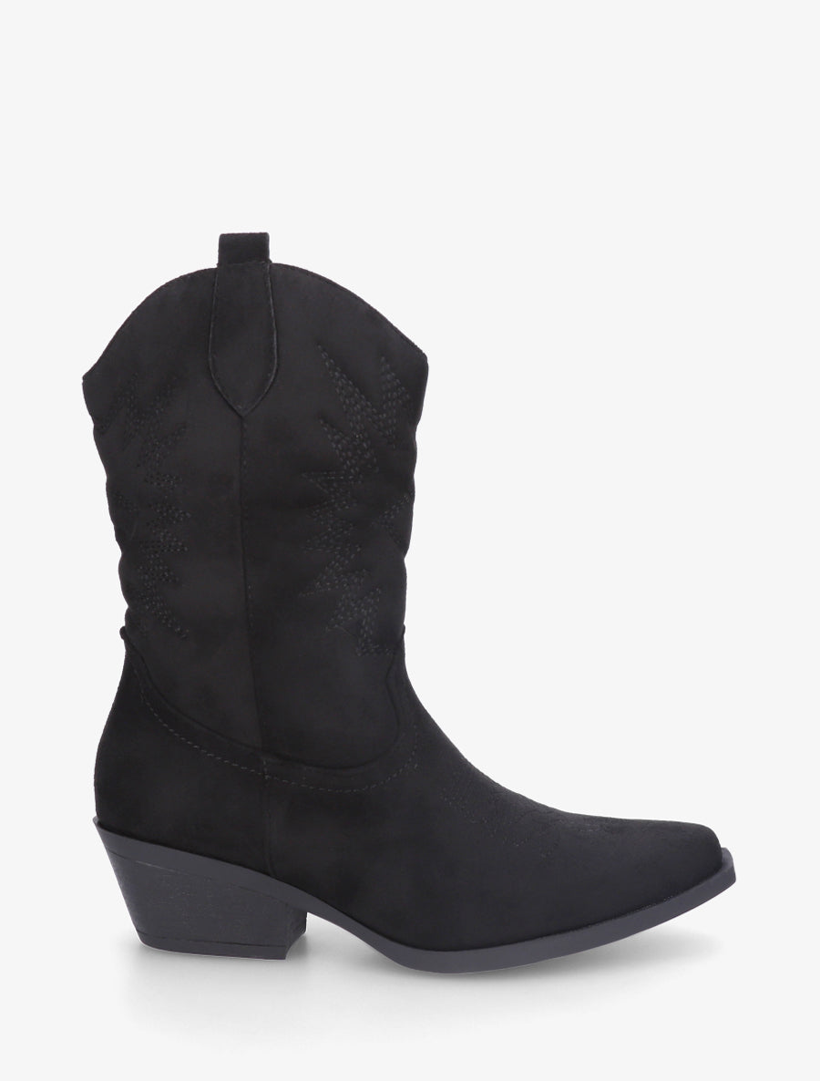 Bottines style santiags en suédine - Noir - 1