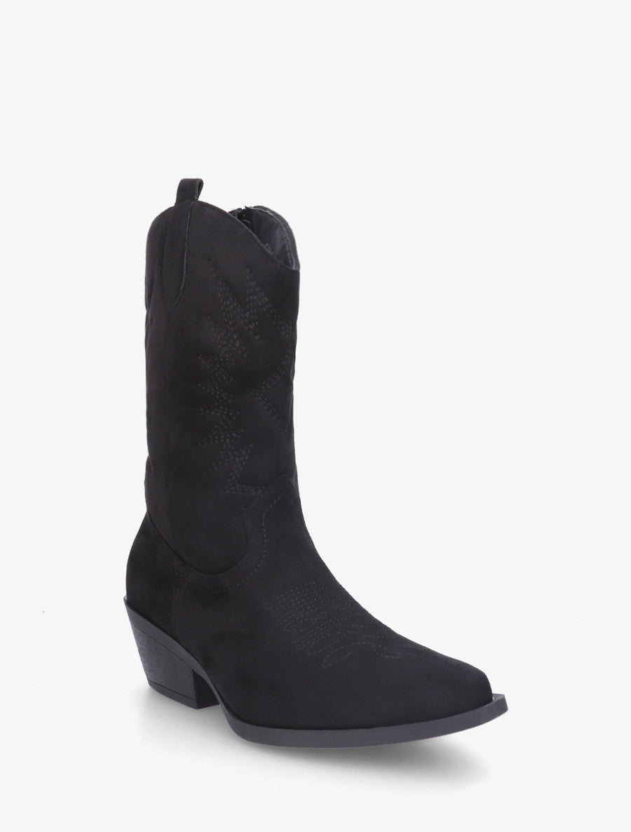 Bottines style santiags en suédine - Noir - 2