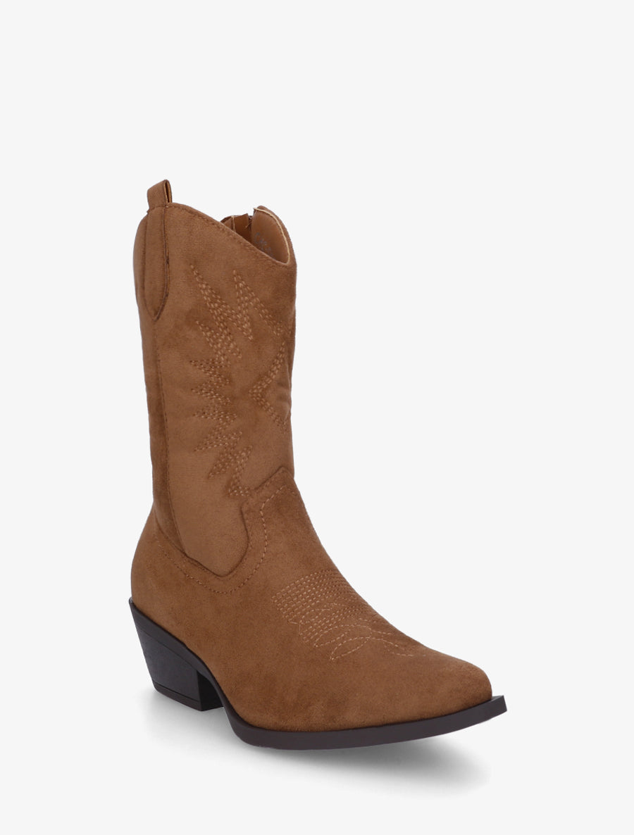 Bottines style santiags en suédine - Camel - 2
