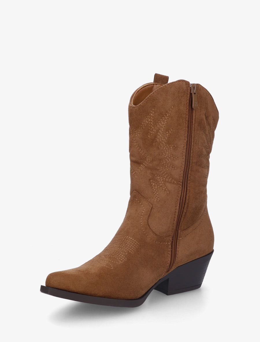 Bottines style santiags en suédine - Camel - 3