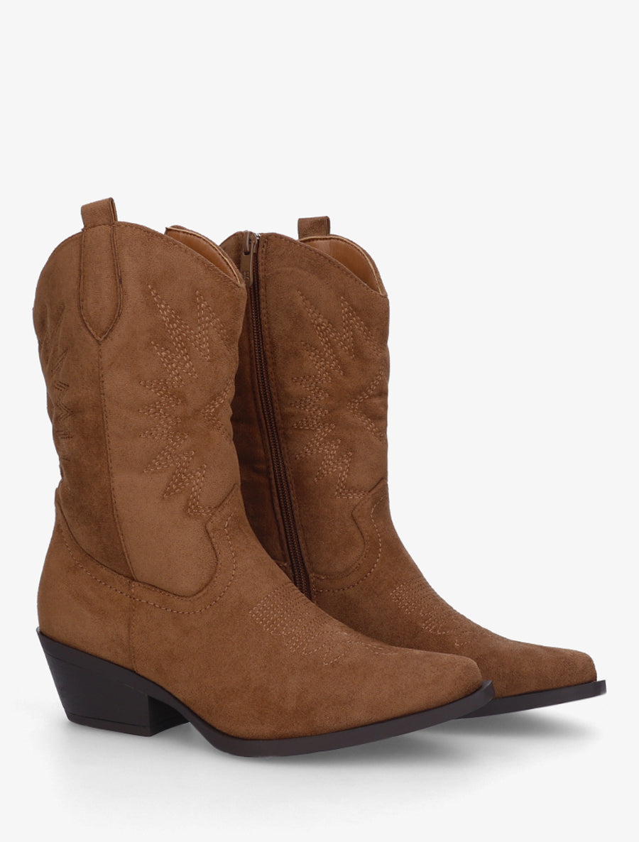 Bottines style santiags en suédine - Camel - 4