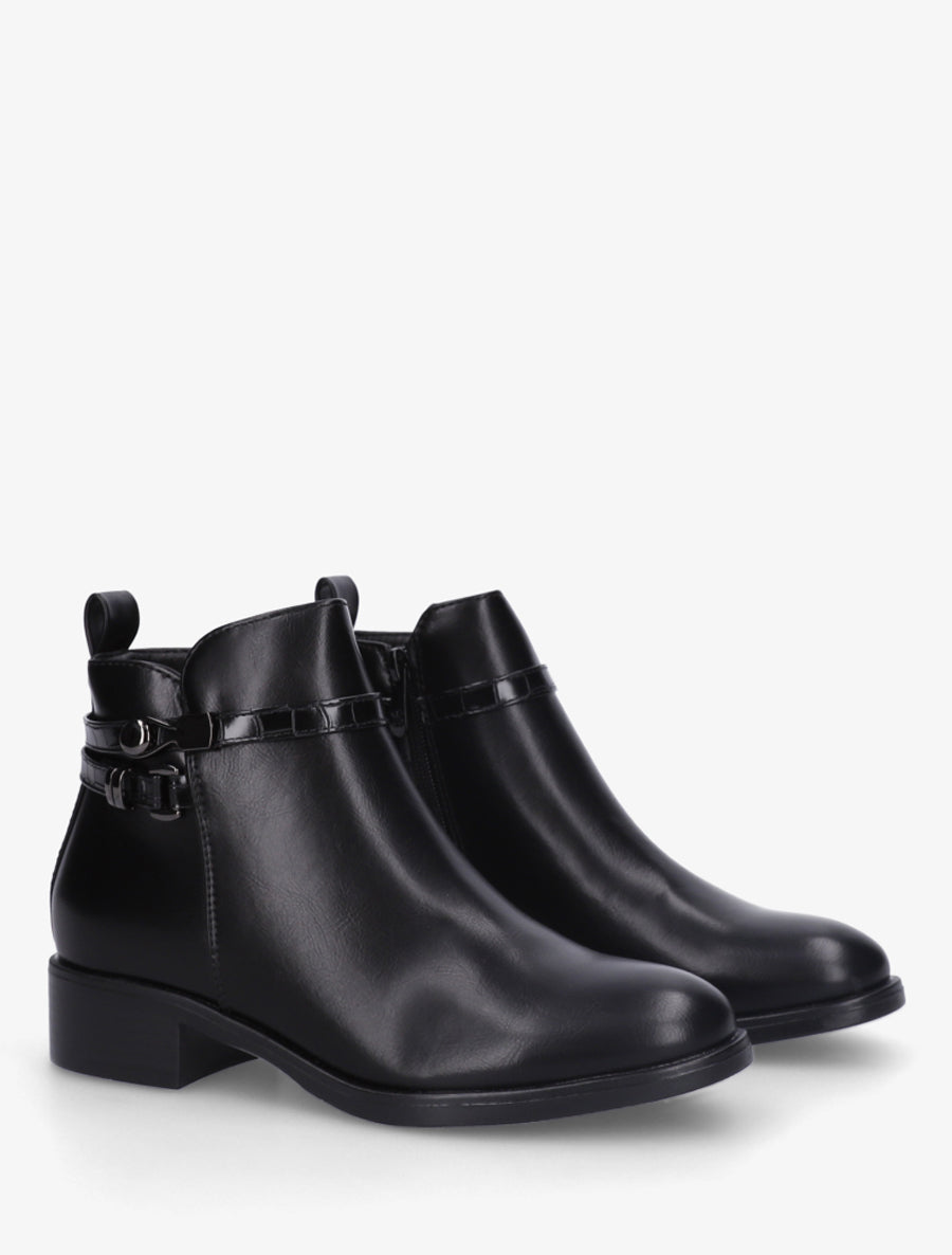 Bottines en simili à lannière imprimé croco - Noir - 4