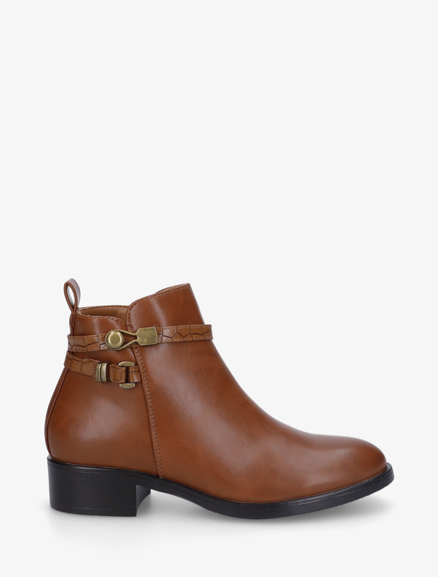 Bottines en simili à lannière imprimé croco - Camel - 1