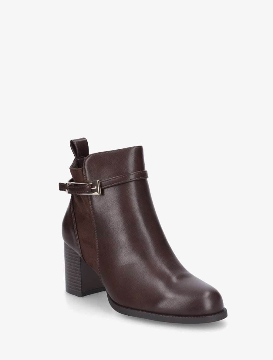Bottines bi-matière à talon - Marron - 2