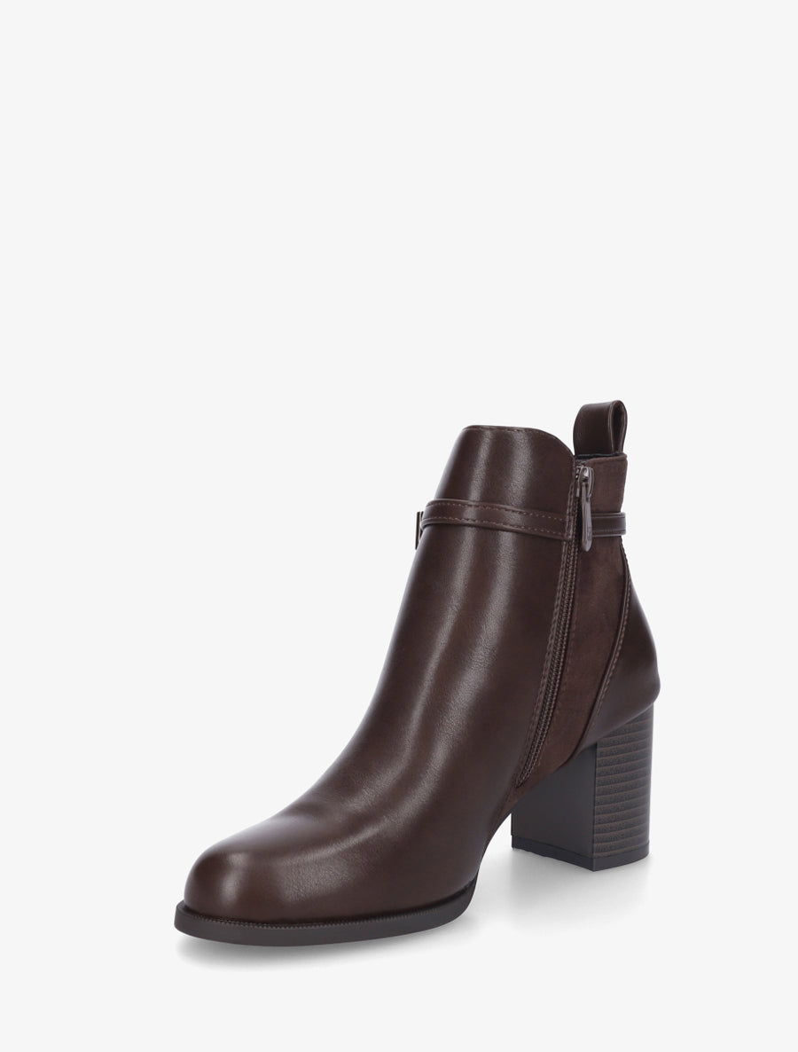 Bottines bi-matière à talon - Marron - 3