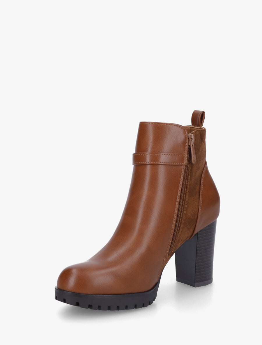 Bottines bi-matière à boucle strassée - Camel - 3