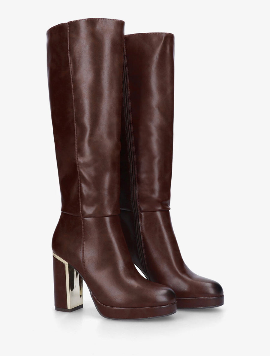 Bottes simili à talon métallique - Marron - 4