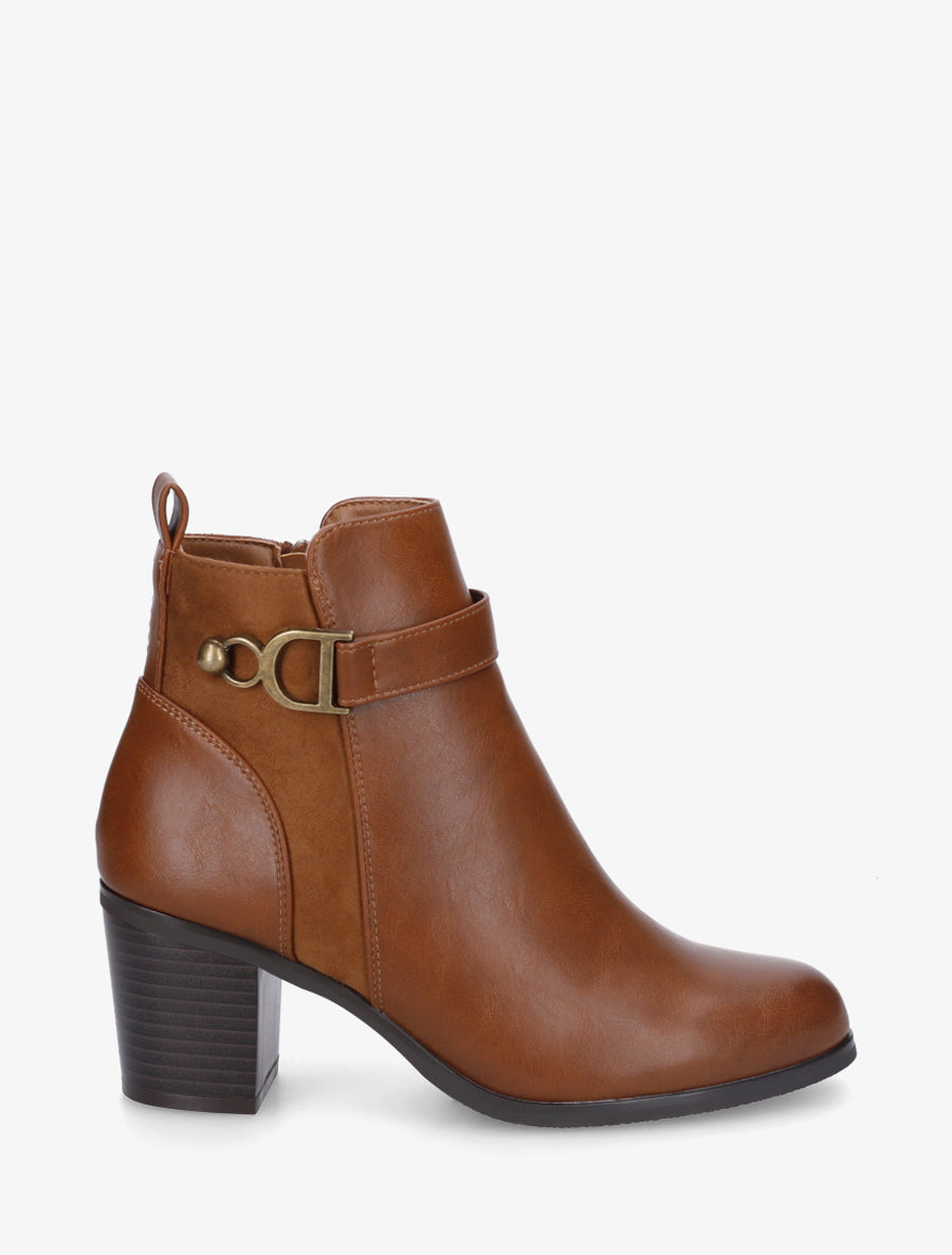Bottines bimatière à bride latérale - Camel - 1