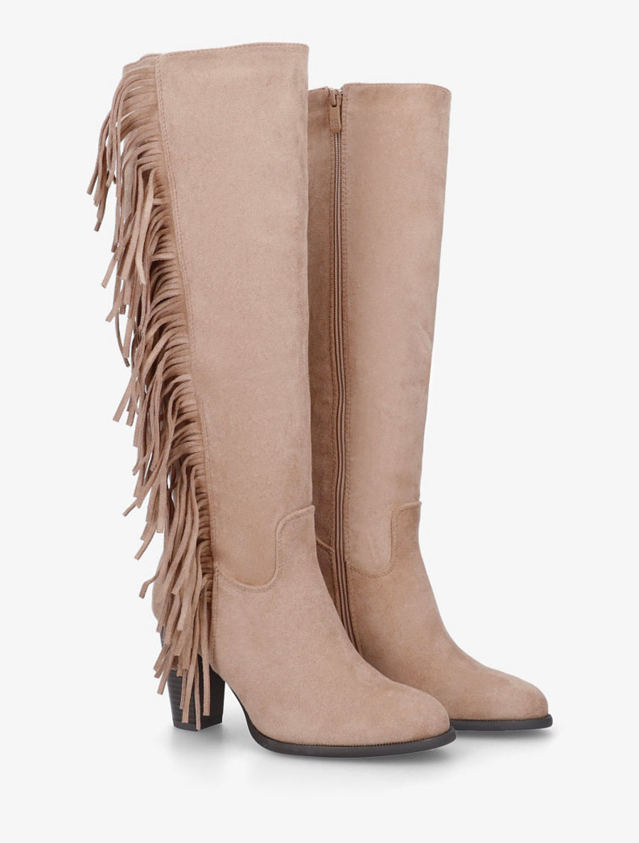 Bottes en suédine à franges - Beige - 4