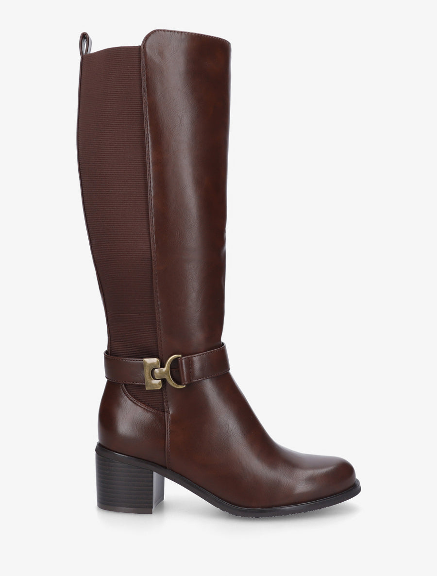 Bottes cavalière élastiquées à boucle - Marron - 1