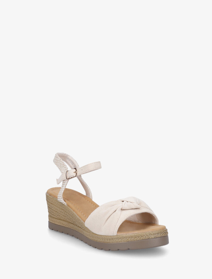 Sandales compensées en suédine à noeud - Beige - 2