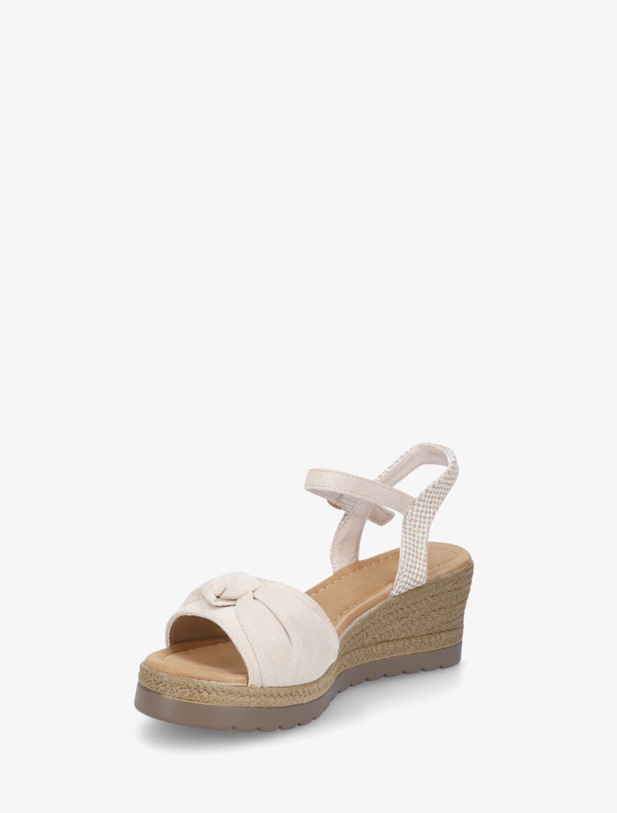Sandales compensées en suédine à noeud - Beige - 3