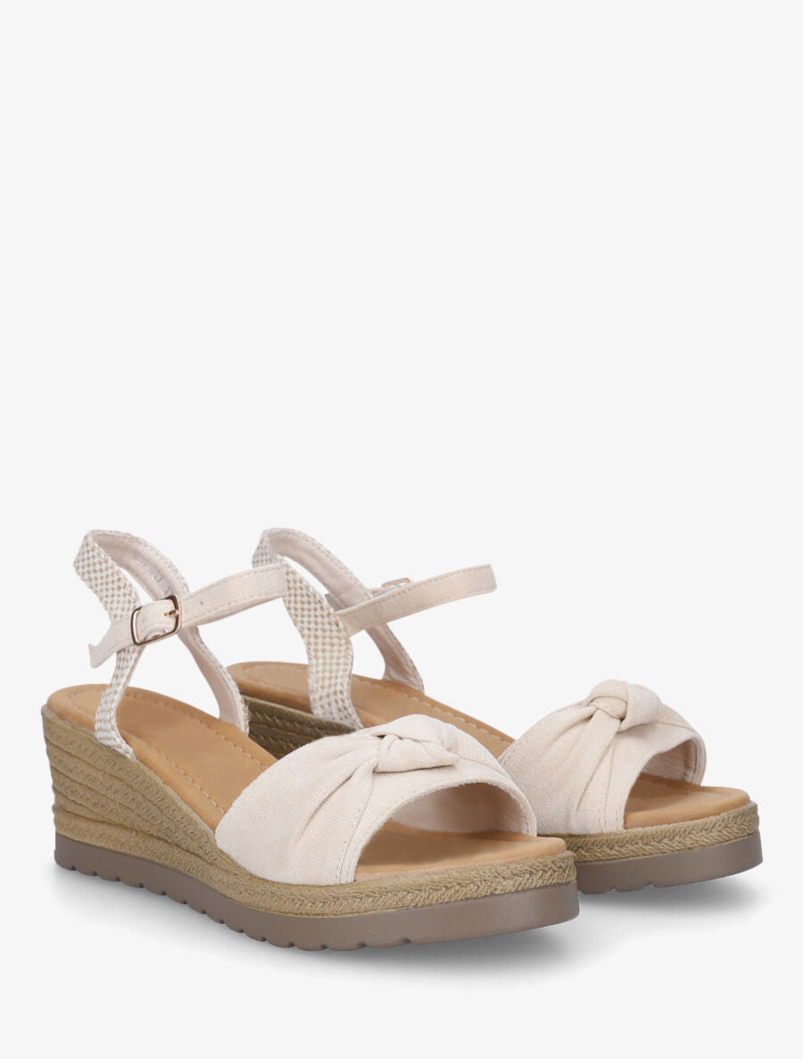 Sandales compensées en suédine à noeud - Beige - 4