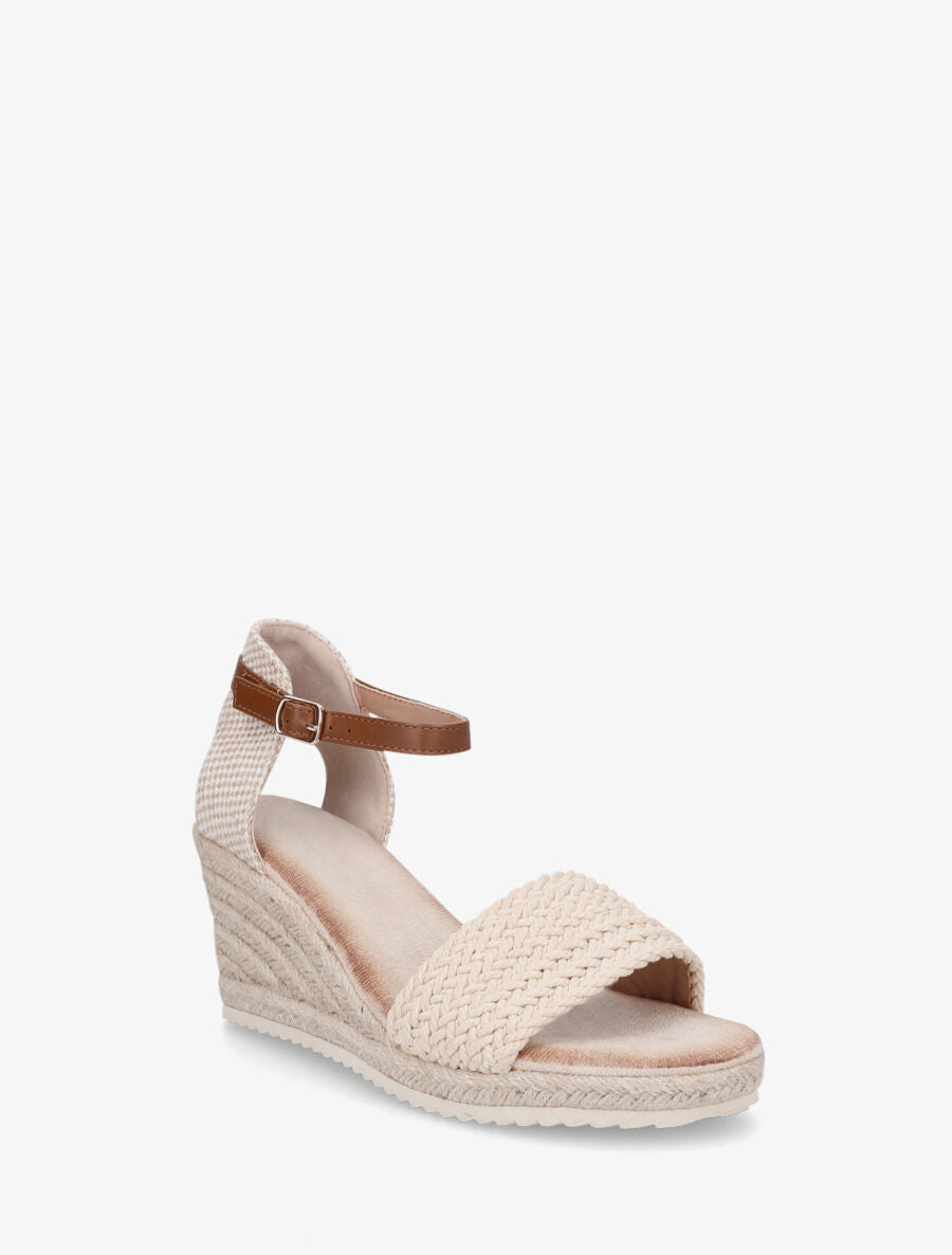 Sandales compensées à semelle en raphia - Beige - 3
