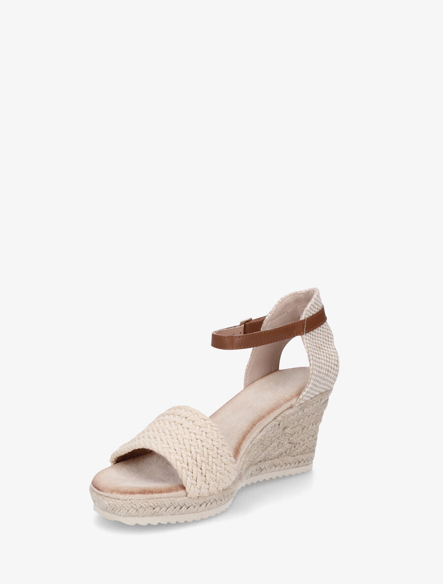 Sandales compensées à semelle en raphia - Beige - 4