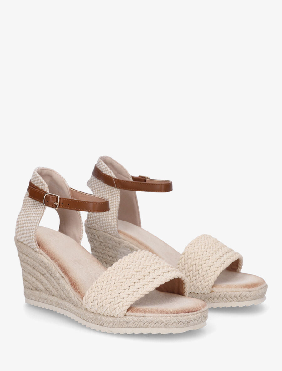 Sandales compensées à semelle en raphia - Beige - 5