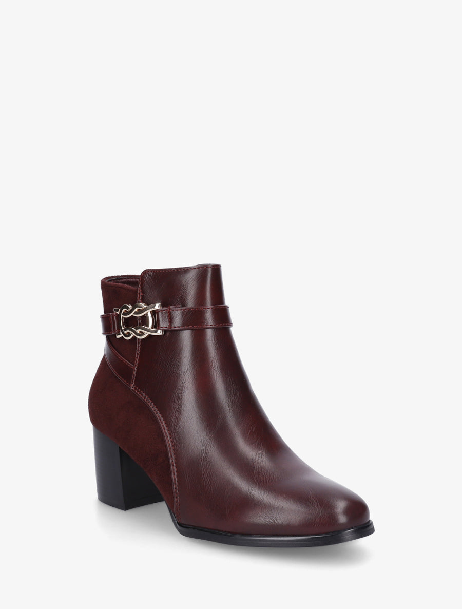 Bottines bi-matière à boucle métallique fantaisie - Bordeaux - 2