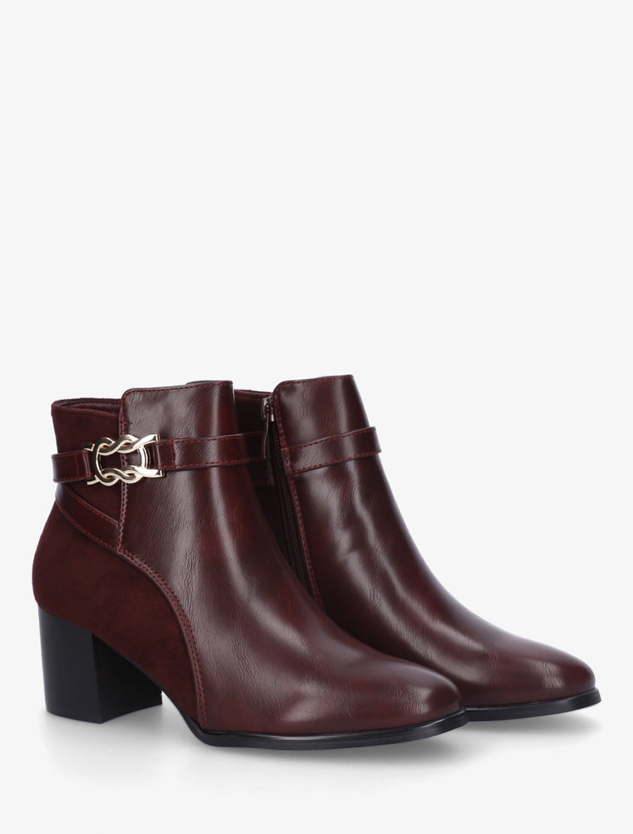 Bottines bi-matière à boucle métallique fantaisie - Bordeaux - 4
