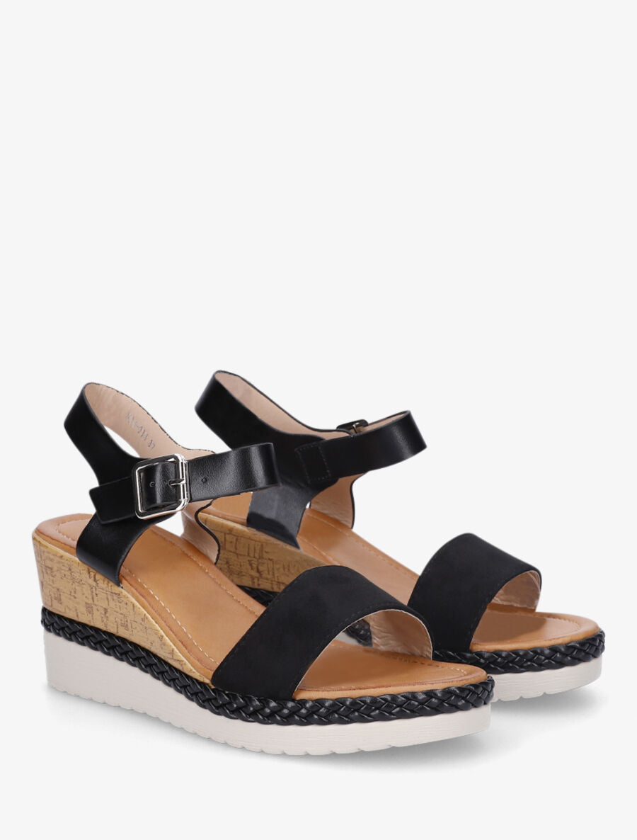 Sandales compensées bi-matière - Noir - 4