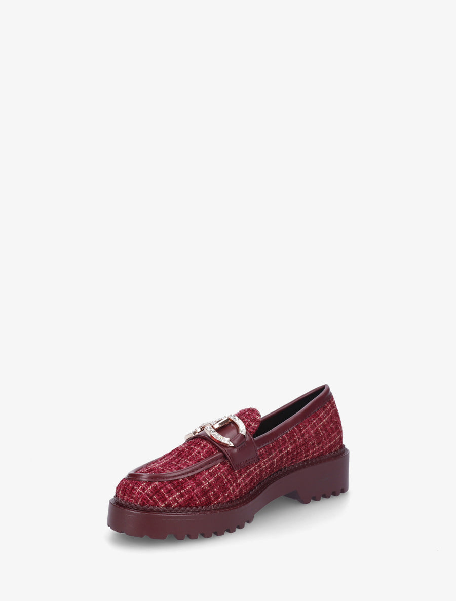 Mocassins en tweed à boucle strassée - Bordeaux - 3