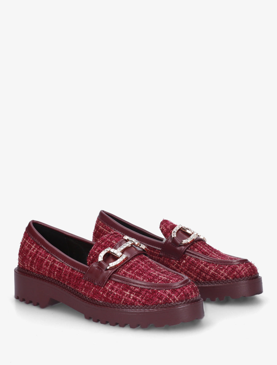 Mocassins en tweed à boucle strassée - Bordeaux - 4