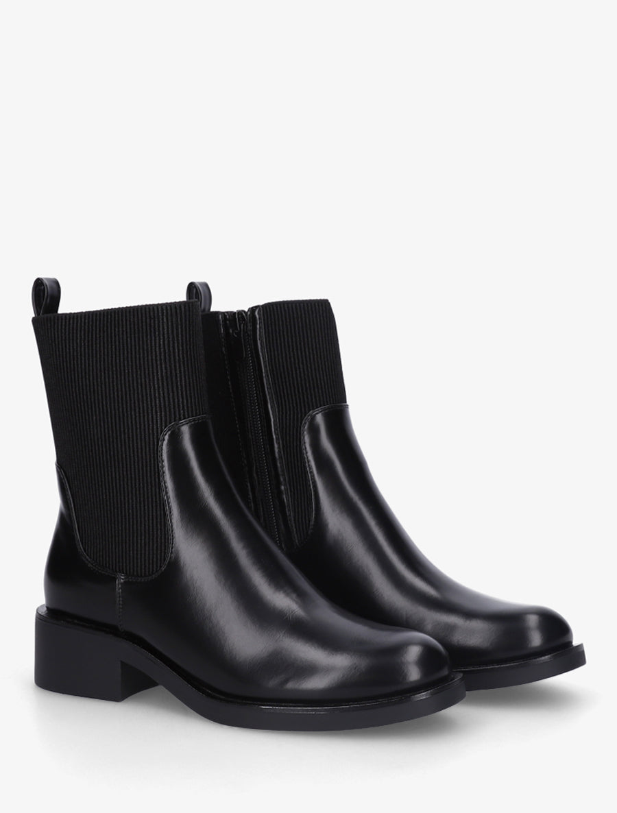 Bottines en simili et tissu côtelé - Noir - 4